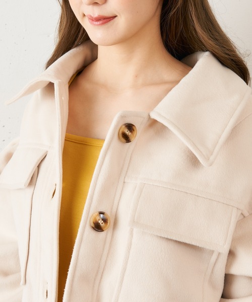 MIIA（ミーア）の「CPOメルトンジャケット（ブルゾン・レディース・ブラック/オフホワイト/ピンク・FREE）」の7枚目の写真