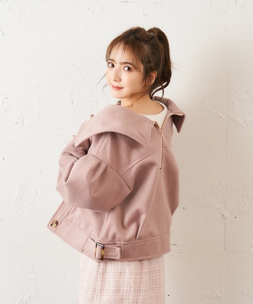 MIIA（ミーア）の「CPOメルトンジャケット（ブルゾン・レディース・ブラック/オフホワイト/ピンク・FREE）」の14枚目の写真