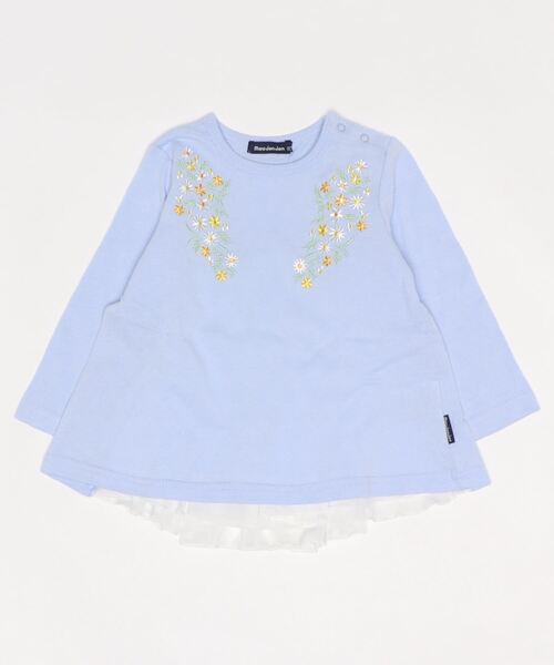 Moujonjon(ムージョンジョン)の「お花刺繍後シフォン切替Tシャツ(Tシャツ/カットソー・キッズ・パープル/ブルー・90/100/110/120/80/130/140)」の2枚目の写真