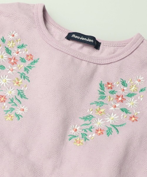 Moujonjon(ムージョンジョン)の「お花刺繍後シフォン切替Tシャツ(Tシャツ/カットソー・キッズ・パープル/ブルー・90/100/110/120/80/130/140)」の7枚目の写真