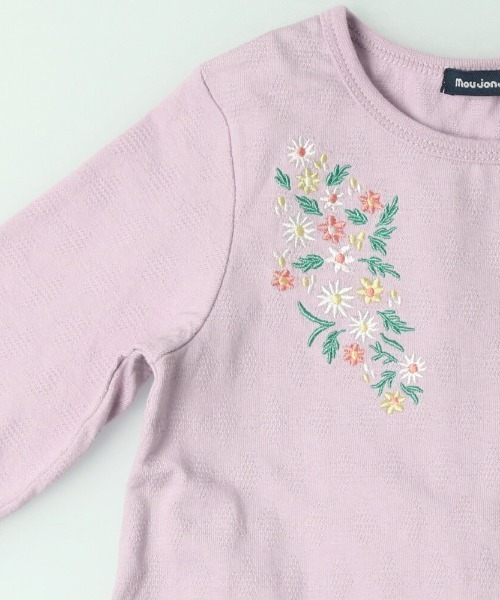 Moujonjon(ムージョンジョン)の「お花刺繍後シフォン切替Tシャツ(Tシャツ/カットソー・キッズ・パープル/ブルー・90/100/110/120/80/130/140)」の6枚目の写真