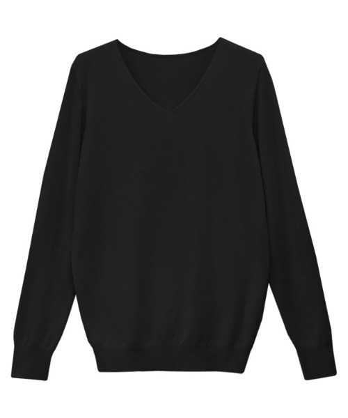 Pierrot（ピエロ）の「Vネック シルクタッチウォッシャブルニット（ニット/セーター・レディース・ホワイト×ブラック/ピンク/オフホワイト/ネイビー/ブラック/グレイッシュベージュ/ブルー/ホワイト×ピンク/グレー/ミント/ブルー系その他/ラベンダー/オレンジ/ライトブルー/ロイヤルブルー・L/M）」の21枚目の写真