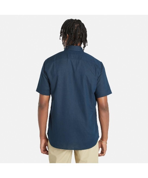 Timberland（ティンバーランド）の「半袖 ラベル コットン リネン シャツ メンズ（シャツ/ブラウス・メンズ・スカイブルー/ダークブルー・SMALL/MEDIUM/LARGE/X-LARGE/X-SMALL/XX-LARGE）」の4枚目の写真