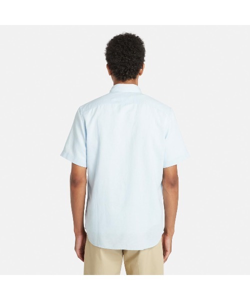 Timberland（ティンバーランド）の「半袖 ラベル コットン リネン シャツ メンズ（シャツ/ブラウス・メンズ・スカイブルー/ダークブルー・SMALL/MEDIUM/LARGE/X-LARGE/X-SMALL/XX-LARGE）」の7枚目の写真