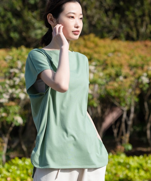 fort point（フォーポイント）の「【FORT POINT/フォートポイント】フレンチスリーブスリット入りTシャツ（Tシャツ/カットソー・レディース・ホワイト/チャコールグレー/ブラック/グレー/サックスブルー/ミント/ピンク系その他/オレンジ系その他/ダークベージュ・MEDIUM/LARGE）」の21枚目の写真