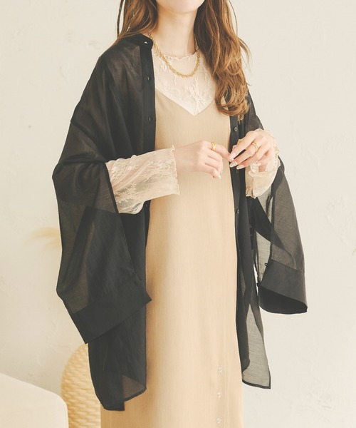 Ambre Neige（アンブルネージュ）の「袖スリットシアーシャツ／【WEB/EC限定商品】（シャツ/ブラウス・レディース・ベージュ/ライトブラウン/ライトベージュ/アイボリー/ブラック/オレンジ・FREE）」の8枚目の写真