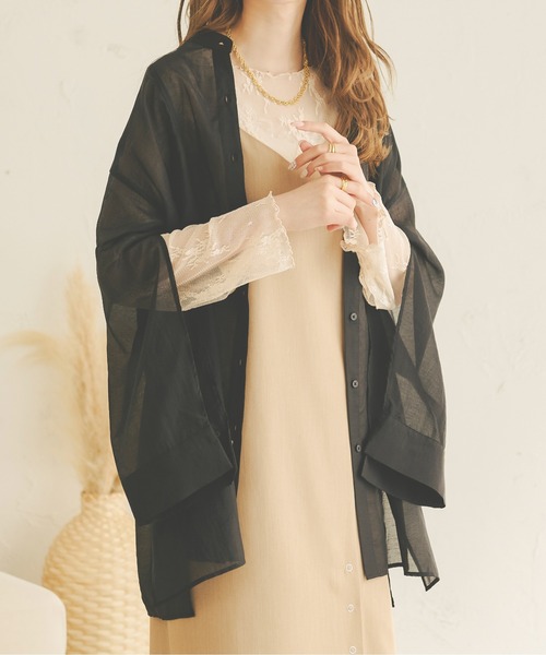 Ambre Neige（アンブルネージュ）の「袖スリットシアーシャツ／【WEB/EC限定商品】（シャツ/ブラウス・レディース・ベージュ/ライトブラウン/ライトベージュ/アイボリー/ブラック/オレンジ・FREE）」の16枚目の写真