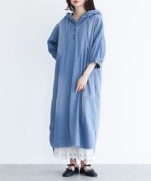 somari imagination | 『デニムフード6分袖ワンピース』(ワンピース)