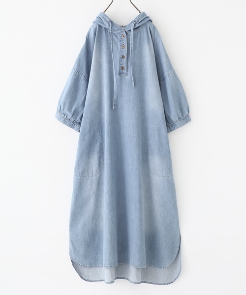 somari imagination（ソマリ イマジネーション）の「『デニムフード6分袖ワンピース』（ワンピース・レディース・サックスブルー/ブルー・FREE）」の6枚目の写真