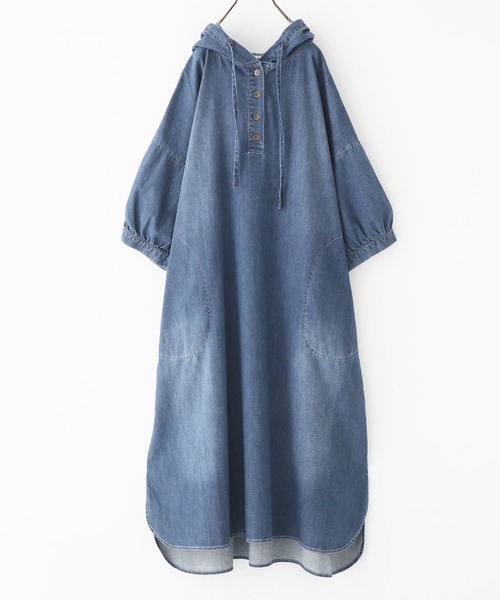 somari imagination（ソマリ イマジネーション）の「『デニムフード6分袖ワンピース』（ワンピース・レディース・サックスブルー/ブルー・FREE）」の5枚目の写真