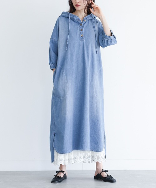 somari imagination（ソマリ イマジネーション）の「『デニムフード6分袖ワンピース』（ワンピース・レディース・サックスブルー/ブルー・FREE）」の22枚目の写真