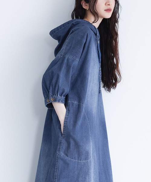 somari imagination（ソマリ イマジネーション）の「『デニムフード6分袖ワンピース』（ワンピース・レディース・サックスブルー/ブルー・FREE）」の15枚目の写真