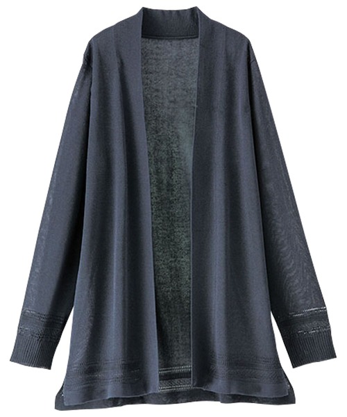 BELLUNA PLUS(ベルーナ)の「杢調トッパー編地切替カーディガン(カーディガン/ボレロ・レディース・アイボリー/杢グレー/グリーン系その他/ネイビー・MEDIUM/LARGE/X-LARGE)」の1枚目の写真