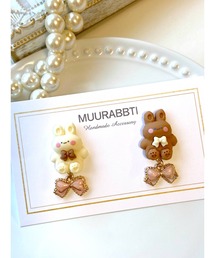 【MUURABBTI】モフモフうさぎのリボンピアス(MA)