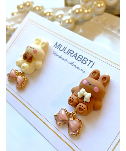 tone（トーン）の「【MUURABBTI】モフモフうさぎのリボンピアス(MA)（ピアス（両耳用）・レディース・ピンク・FREE）」の6枚目の写真