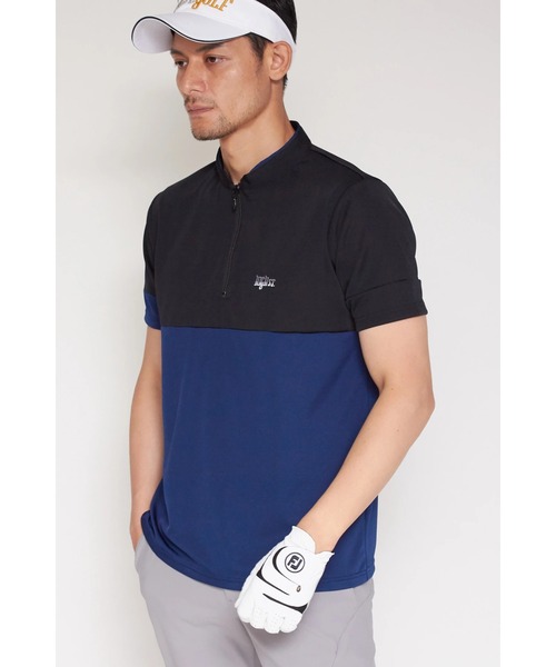 HIGH STREET(ハイストリート)の「HIGH ST. GOLF∴バイカラー 半袖スタンドハーフジップシャツ(Tシャツ/カットソー・メンズ・ブラック/ホワイト/ネイビー・M/L/LL/S)」の3枚目の写真