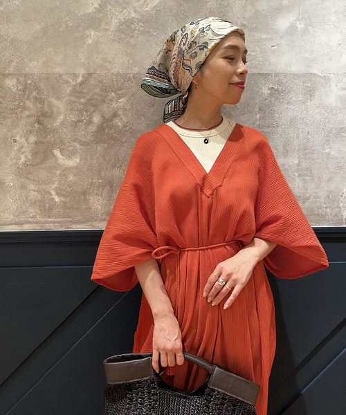 【コットン100】IENA イエナ　ノースリーブロングワンピース　インド　赤 セール】IENA LA BOUCLE IND 楊柳カフタンワンピース
