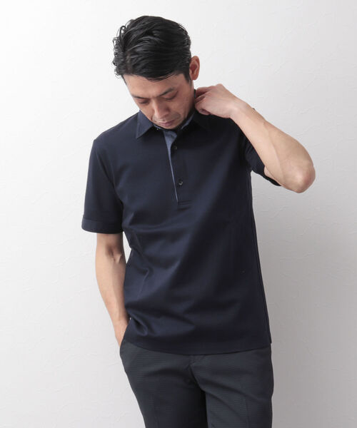 Stutostein Nolley's（シュテットシュタインノーリーズ）の「下前配色ポロシャツ（オシャレなクールビズポロ）（ポロシャツ・メンズ・ブルー/ホワイト系その他2/ネイビー・S/M/XL/L）」の8枚目の写真