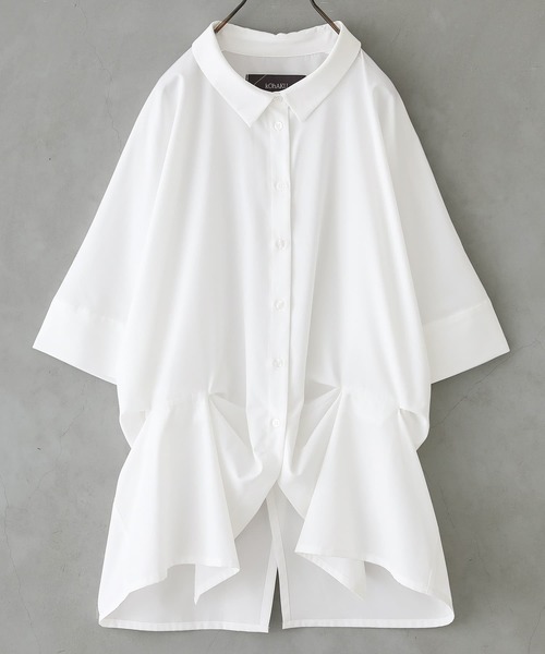 osharewalker（オシャレウォーカー）の「【廃盤】『変形裾タックデザインシャツ』（シャツ/ブラウス・レディース・オフホワイト/ブラック・FREE）」の13枚目の写真