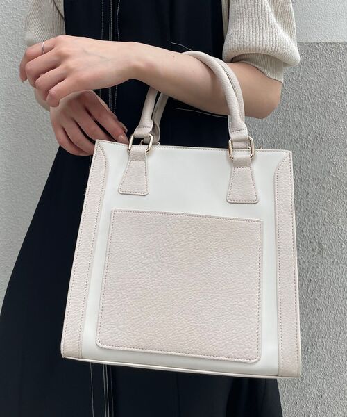 MAJESTIC LEGON（マジェスティックレゴン）の「スクエアバイカラーバッグ（ハンドバッグ・レディース・ブラック/グレー/アイボリー・FREE）」の10枚目の写真