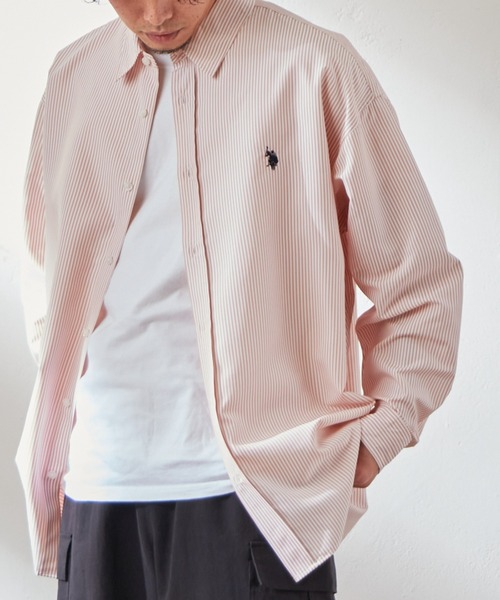 U.S. POLO ASSN.（ユーエスポロアッスン）の「【U.S. POLO ASSN】刺繍ストライプオーバーシャツ（シャツ/ブラウス・メンズ・ネイビー/ピンク/サックスブルー/オレンジ/グリーン/キャメル/ブルー・M/L）」の7枚目の写真