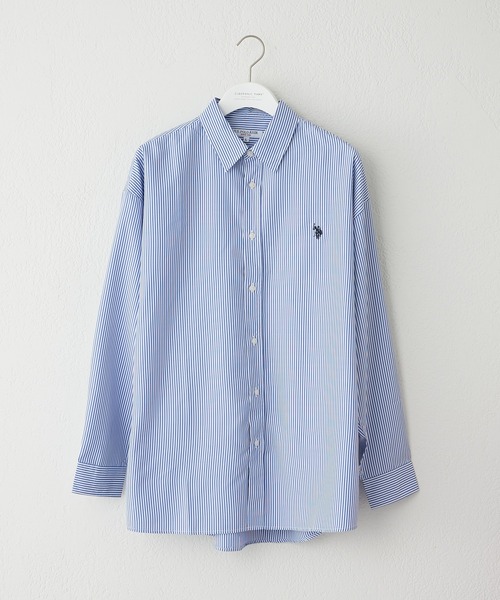 U.S. POLO ASSN.（ユーエスポロアッスン）の「【U.S. POLO ASSN】刺繍ストライプオーバーシャツ（シャツ/ブラウス・メンズ・ネイビー/ピンク/サックスブルー/オレンジ/グリーン/キャメル/ブルー・M/L）」の18枚目の写真