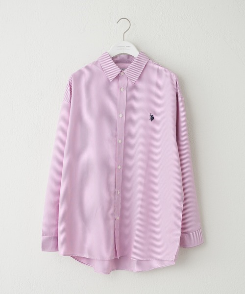 U.S. POLO ASSN.（ユーエスポロアッスン）の「【U.S. POLO ASSN】刺繍ストライプオーバーシャツ（シャツ/ブラウス・メンズ・ネイビー/ピンク/サックスブルー/オレンジ/グリーン/キャメル/ブルー・M/L）」の8枚目の写真