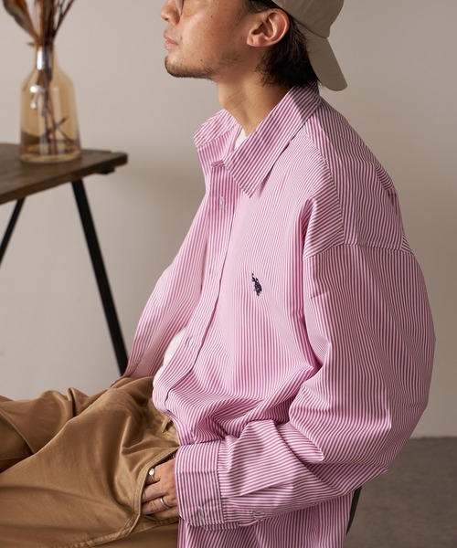 U.S. POLO ASSN.（ユーエスポロアッスン）の「【U.S. POLO ASSN】刺繍ストライプオーバーシャツ（シャツ/ブラウス・メンズ・ネイビー/ピンク/サックスブルー/オレンジ/グリーン/キャメル/ブルー・M/L）」の21枚目の写真