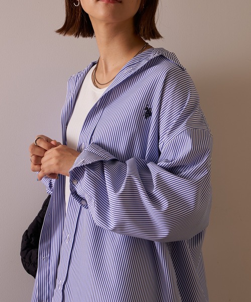 U.S. POLO ASSN.（ユーエスポロアッスン）の「【U.S. POLO ASSN】刺繍ストライプオーバーシャツ（シャツ/ブラウス・メンズ・ネイビー/ピンク/サックスブルー/オレンジ/グリーン/キャメル/ブルー・M/L）」の14枚目の写真