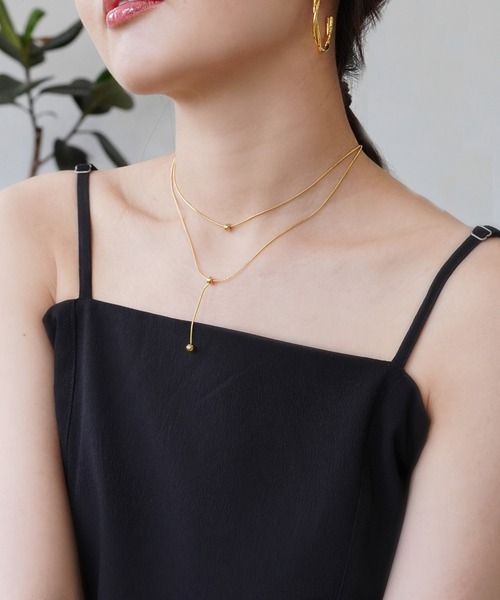 IAMUSE（アイアミューズ）の「【IAMUSE】金属アレルギー対応 ダブルボールレイヤード2連ネックレス S0745（ネックレス・レディース・ゴールド・FREE）」の3枚目の写真