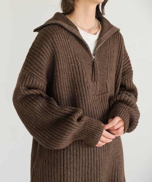 select MOCA（セレクトモカ）の「オーバーサイズリブ編みハーフジップ