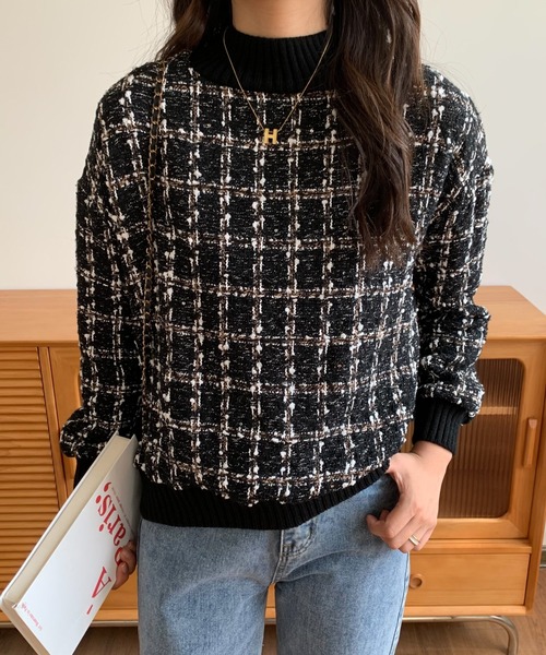 ECLIN(エクラン)の「ツイード調モックネックプルオーバー(その他トップス・レディース・ブラック/ブラウン/ネイビー・FREE)」の4枚目の写真