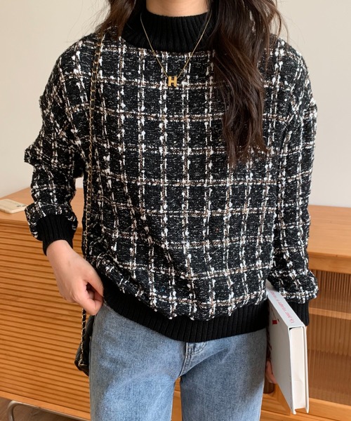 ECLIN(エクラン)の「ツイード調モックネックプルオーバー(その他トップス・レディース・ブラック/ブラウン/ネイビー・FREE)」の12枚目の写真