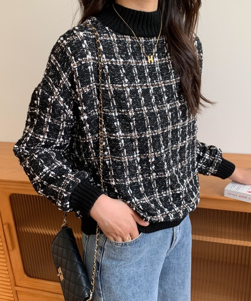 ECLIN(エクラン)の「ツイード調モックネックプルオーバー(その他トップス・レディース・ブラック/ブラウン/ネイビー・FREE)」の20枚目の写真