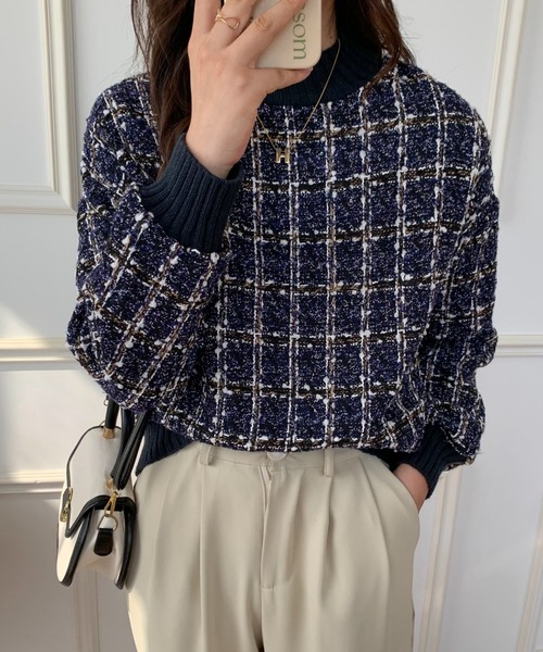 ECLIN(エクラン)の「ツイード調モックネックプルオーバー(その他トップス・レディース・ブラック/ブラウン/ネイビー・FREE)」の7枚目の写真