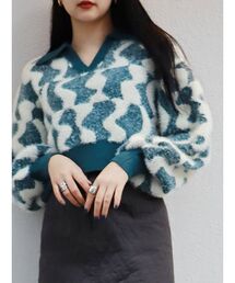 MURUA | ウェーブチェッカーフラッグニット(ニット/セーター)