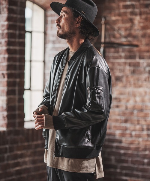 FACTOTUM（ファクトタム）の「mj8787- Synthetic Leather MA-1 Type Flight Jacket ＭＡ-１ジャケット（MA-1・メンズ・ブラウン/ブルー系その他/ブラック・48/44/46）」の8枚目の写真