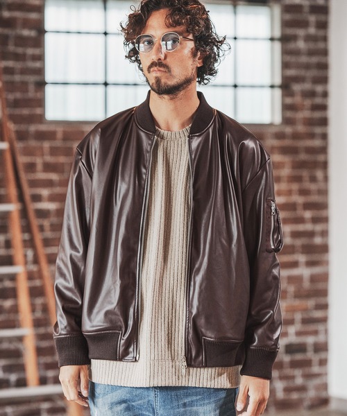 FACTOTUM（ファクトタム）の「mj8787- Synthetic Leather MA-1 Type Flight Jacket ＭＡ-１ジャケット（MA-1・メンズ・ブラウン/ブルー系その他/ブラック・48/44/46）」の12枚目の写真