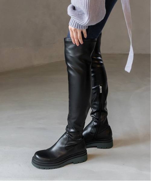 RANDA 防水ブーツ 未使用 LL ランダ RANDA 晴雨兼用 ストレッチニーハイブーツ （BLACK