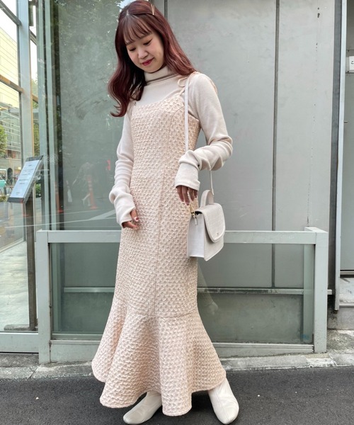 one after another NICE CLAUP（ワンアフターアナザーナイスクラップ）の「【新色追加】肩リボンマーメイドキャミワンピース（ワンピース・レディース・ピンク/ベージュ/アイボリー・FREE）」の13枚目の写真