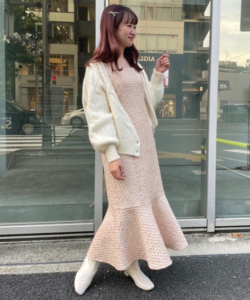 one after another NICE CLAUP（ワンアフターアナザーナイスクラップ）の「【新色追加】肩リボンマーメイドキャミワンピース（ワンピース・レディース・ピンク/ベージュ/アイボリー・FREE）」の16枚目の写真