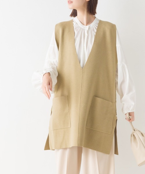 OMNES（オムネス）の「アクリルナイロンウールVネックロングニットベスト（ベスト・レディース・ブラック/グレー/ブラウン/ベージュ・FREE）」の11枚目の写真