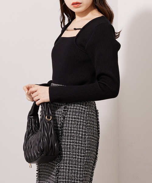 Rene36ボレロ　ニット セール】【REVIVAL】フロントチェーンデザインボレロリブニット