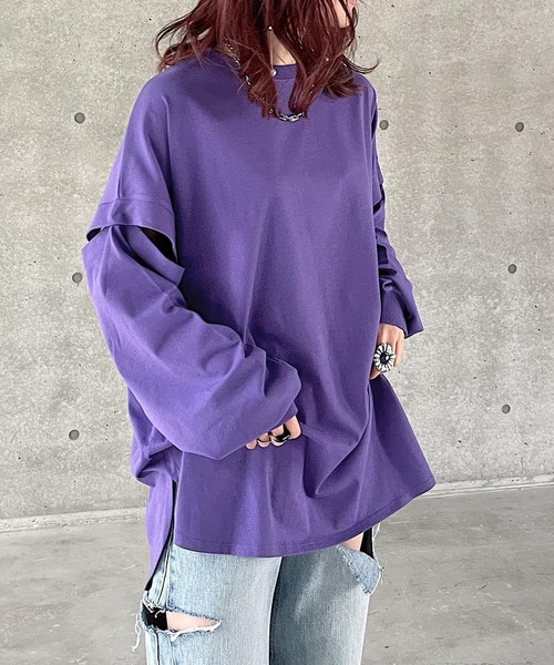 PAGEBOY（ページボーイ）の「WEB限定アイテム / 2WAYレイヤードロンT（Tシャツ/カットソー・レディース・チャコールグレー/オフホワイト/ブラック/ブルー系その他/ラベンダー・FREE）」の5枚目の写真