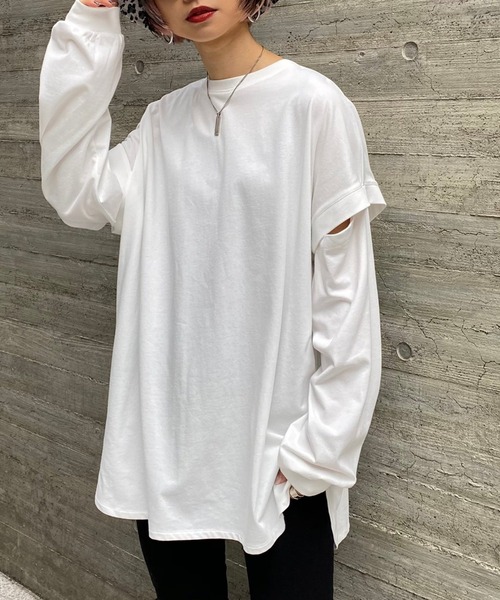 PAGEBOY（ページボーイ）の「WEB限定アイテム / 2WAYレイヤードロンT（Tシャツ/カットソー・レディース・チャコールグレー/オフホワイト/ブラック/ブルー系その他/ラベンダー・FREE）」の2枚目の写真