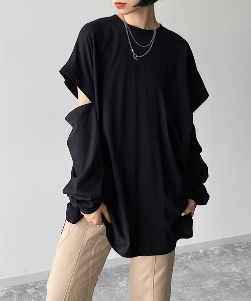 PAGEBOY（ページボーイ）の「WEB限定アイテム / 2WAYレイヤードロンT（Tシャツ/カットソー・レディース・チャコールグレー/オフホワイト/ブラック/ブルー系その他/ラベンダー・FREE）」の3枚目の写真