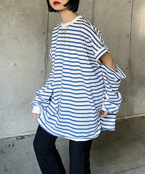 PAGEBOY（ページボーイ）の「WEB限定アイテム / 2WAYレイヤードロンT（Tシャツ/カットソー・レディース・チャコールグレー/オフホワイト/ブラック/ブルー系その他/ラベンダー・FREE）」の12枚目の写真