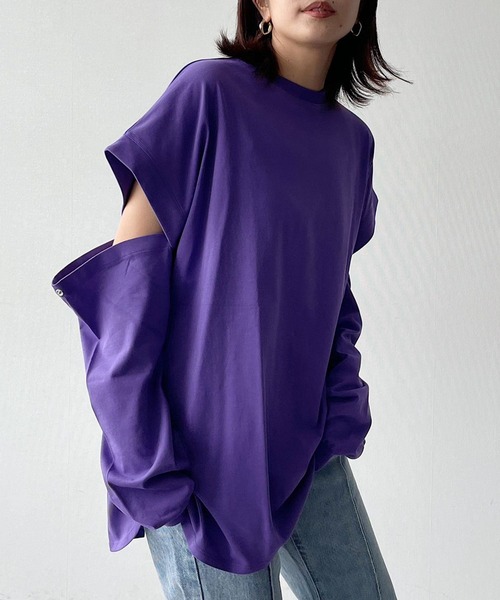 PAGEBOY（ページボーイ）の「WEB限定アイテム / 2WAYレイヤードロンT（Tシャツ/カットソー・レディース・チャコールグレー/オフホワイト/ブラック/ブルー系その他/ラベンダー・FREE）」の18枚目の写真