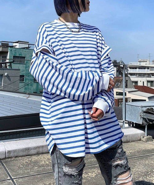 PAGEBOY（ページボーイ）の「WEB限定アイテム / 2WAYレイヤードロンT（Tシャツ/カットソー・レディース・チャコールグレー/オフホワイト/ブラック/ブルー系その他/ラベンダー・FREE）」の6枚目の写真