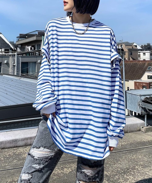 PAGEBOY（ページボーイ）の「WEB限定アイテム / 2WAYレイヤードロンT（Tシャツ/カットソー・レディース・チャコールグレー/オフホワイト/ブラック/ブルー系その他/ラベンダー・FREE）」の7枚目の写真